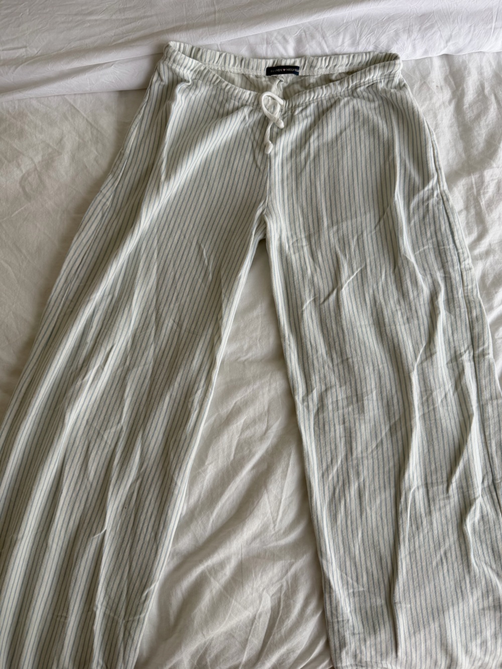 Brandy Melville Pinstripe White and Blue Wide-Leg Lounge Pants